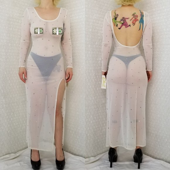 1990s Collante NWT sheer bedazzled maxi - Picture 3 of 8